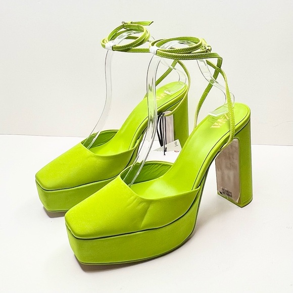 Zara Chunky Heeled Platform Shoes in Neon Green Size 39 - Picture 3 of 12